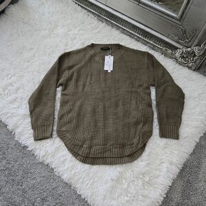 Olive Green Waffle Knit Crewneck Sweater - Women